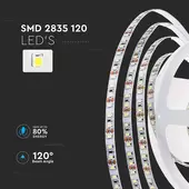 Kép 3/9 - V-TAC LED szalag IP20 SMD 2835 chip 120 db/m természetes fehér, 100 Lm/W - SKU 212623