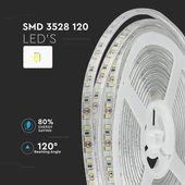 V-TAC LED szalag IP65 SMD 3528 chip 120 db/m meleg fehér - SKU 2038