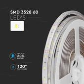 Kép 7/12 - V-TAC LED szalag IP65 SMD 3528 chip 60 db/m meleg fehér, 80LM/W - SKU 212032