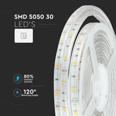 V-TAC LED szalag IP65 SMD 5050 chip 30 db/m természetes fehér - SKU 2460