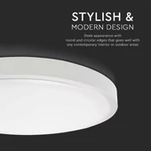 V-TAC mennyezeti 18W LED lámpa, IP44, fehér kerettel, természetes fehér, 100 Lm/W - SKU 7616