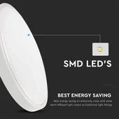 V-TAC mennyezeti kerek 24W lámpa, IP44, fehér kerettel, hideg fehér, 100 Lm/W - SKU 7620