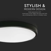 V-TAC mennyezeti kerek 24W lámpa, IP44, fekete kerettel, természetes fehér, 100 Lm/W - SKU 7637