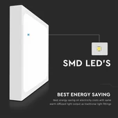 V-TAC mennyezeti négyzet 24W lámpa, IP44, fehér, szenzorral, természetes fehér, 100 Lm/W - SKU 7667