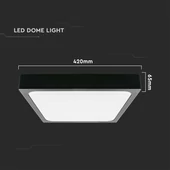 V-TAC mennyezeti négyzet 30W lámpa, IP44, fekete kerettel, természetes fehér, 100 Lm/W - SKU 7649