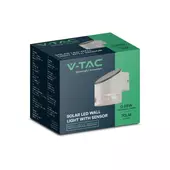 Kép 1/9 - V-TAC napelemes 0.55W fali lámpa szenzorral, IP54, meleg fehér, fehér házzal - SKU 23014