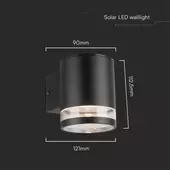 Kép 2/8 - V-TAC napelemes 0.55W fali lámpa szenzorral, IP54, meleg fehér, fekete házzal - SKU 10399