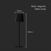 Kép 3/14 - V-TAC napelemes asztali akkus lámpa, IP65, mágneses gömbcsuklóval, CCT, fekete - SKU 23413