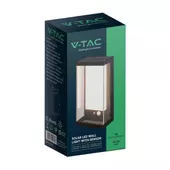 Kép 1/10 - V-TAC napelemes fali IP54 LED lámpa, szenzorral, fekete házzal, meleg fehér - SKU 23032