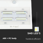 Kép 3/13 - V-TAC napelemes, mozgásérzékelős LED reflektor, 3W meleg+természetes fehér, fehér előlap - SKU 7523