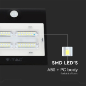 Kép 4/12 - V-TAC napelemes, mozgásérzékelős LED reflektor, 3W meleg+természetes fehér, fekete előlap - SKU 7528