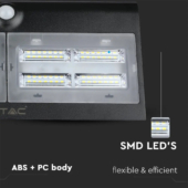 Kép 3/12 - V-TAC napelemes, mozgásérzékelős LED reflektor, fekete, 7W természetes fehér - SKU 8279