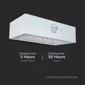 Kép 8/18 - V-TAC napelemes tégla alakú fali lámpa 3W, 2in1 színhővel, szenzorral, fehér házzal - SKU 10306