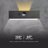Kép 5/18 - V-TAC napelemes tégla alakú fali lámpa 3W, 2in1 színhővel, szenzorral, fekete házzal - SKU 10305