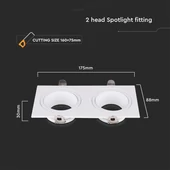 V-TAC négyzet GU10 2 foglalatos LED spotlámpa keret, fehér lámpatest - SKU 10298