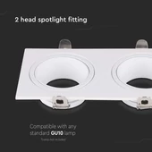 V-TAC négyzet GU10 2 foglalatos LED spotlámpa keret, fehér lámpatest - SKU 10298