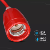 Kép 4/8 - V-TAC piros porcelán függeszték E27 foglalattal - SKU 3807