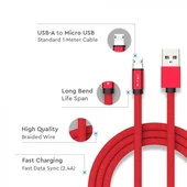 V-TAC piros, USB - Micro USB 1m hálózati kábel - SKU 8497