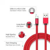 Kép 3/6 - V-TAC piros, USB - Micro USB 1m hálózati kábel - SKU 8497