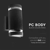 Kép 4/5 - V-TAC polikarbonát félkör alakú kültéri fali lámpa, fekete, 2 db E27 foglalattal - SKU 93573