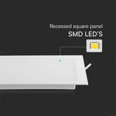 V-TAC PRO süllyeszthető, műanyag, szögletes LED panel 12W, meleg fehér - SKU 104831