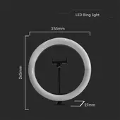 Kép 2/10 - V-TAC Ring light, szelfi gyűrűs LED lámpa asztalra, selfie körlámpa telefontartóval - SKU 23048