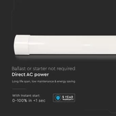V-TAC Slim LED lámpa 150cm 38W természetes fehér 155lm/W, 75cm kábellel - SKU 20366