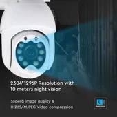 V-TAC Smart kültéri IP65 3MP biztonsági dóm kamera, mikrofonnal - SKU 8988