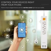 V-TAC Smart - WiFi-s elosztó, 3db aljzattal, 4db USB csatlakozóval - SKU 8447