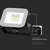 Kép 5/10 - V-TAC SP-széria LED reflektor 10W hideg fehér, fekete ház - SKU 10010