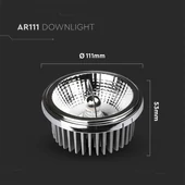 V-TAC süllyeszthető AR111 LED mélysugárzó lámpa 20W hideg fehér 40°/20° - SKU 2794