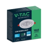 Kép 1/10 - V-TAC süllyeszthető LED SMD mélysugárzó lámpa 20W hideg fehér, 95 Lm/W - SKU 21844