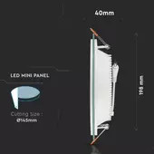 Kép 2/9 - V-TAC süllyeszthető mennyezeti kerek üveg LED panel 18W hideg fehér - SKU 4759