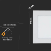 Kép 2/9 - V-TAC süllyeszthető mennyezeti szögletes LED panel 12W természetes fehér - SKU 4867