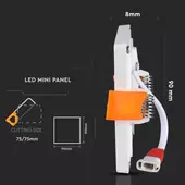 Kép 2/7 - V-TAC süllyeszthető mennyezeti szögletes LED panel vékony kerettel 8W természetes fehér - SKU 4944