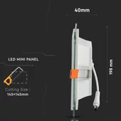 V-TAC süllyeszthető mennyezeti szögletes üveg LED panel 18W természetes fehér - SKU 6280