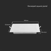 Kép 2/6 - V-TAC süllyeszthető szögletes Back-Lit LED panel 12W, meleg fehér, 100 Lm/W - SKU 10483