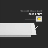 Kép 3/6 - V-TAC süllyeszthető szögletes Back-Lit LED panel 18W, hideg fehér, 110 Lm/W - SKU 10488