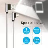 Kép 4/6 - V-TAC szürke, USB - micro USB 1m hálózati kábel - SKU 8636