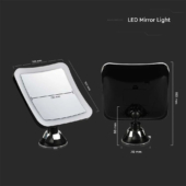 Kép 2/13 - V-TAC tapadókorongos tükör beépített elemes LED világítással, fekete házzal, hideg fehér - SKU 6630