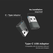Kép 3/5 - V-TAC USB-A apa, Type-C anya adapter, Type-C - USB-A konverter - SKU 7745