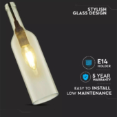 Kép 3/5 - V-TAC üveg alakú, átlátszó lámpa, függeszték E14 foglalattal - SKU 3771