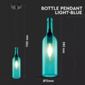 Kép 2/5 - V-TAC üveg alakú, kék lámpa, függeszték E14 foglalattal - SKU 3768