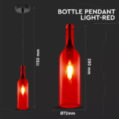 Kép 2/5 - V-TAC üveg alakú, piros lámpa, függeszték E14 foglalattal - SKU 3769
