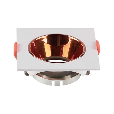 V-TAC GU10 LED műanyag spotlámpa keret, fehér&amp;amp; rózsaarany billenthető szögletes lámpatest - SKU 6655