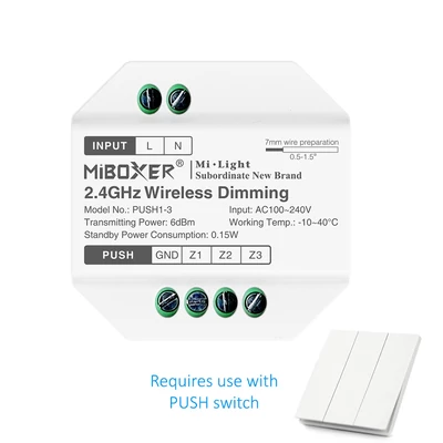 MiLight 230V-os 3 zónás kapcsoló okosító, rádiós vezérlő - PUSH1-3