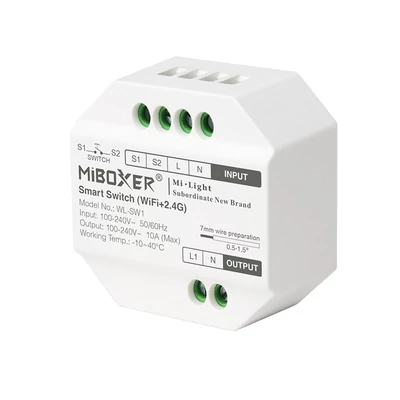 MiLight mini Smart 230V-os WiFi-s és rádiófrekvenciás vezérlő, PUSH kapcsoló kompatibilis - WL-SW1