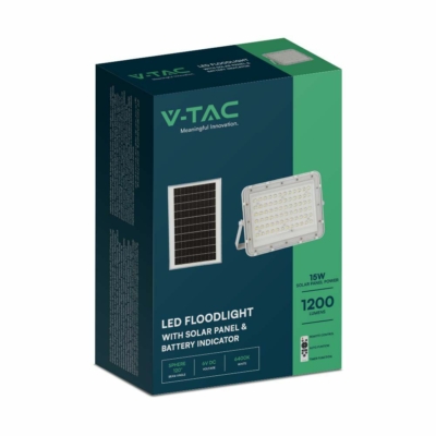 V-TAC 12000mAh napelemes LED reflektor 15W természetes fehér, 1200 Lumen, fehér házzal - SKU 7844