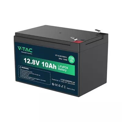 V-TAC 12.8V 10Ah LiFePO4 akkumulátor, Lítium vasfoszfát akku T2 saruval - SKU 11940