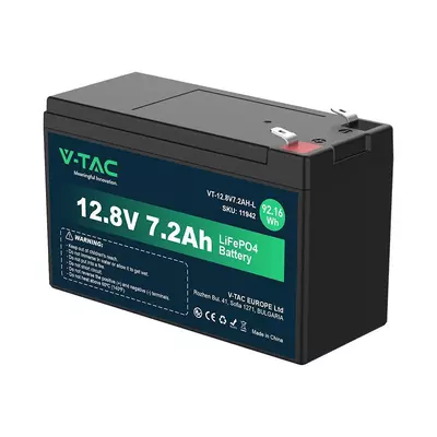 V-TAC 12.8V 7.2Ah LiFePO4 akkumulátor, Lítium vasfoszfát akku T2 saruval - SKU 11942